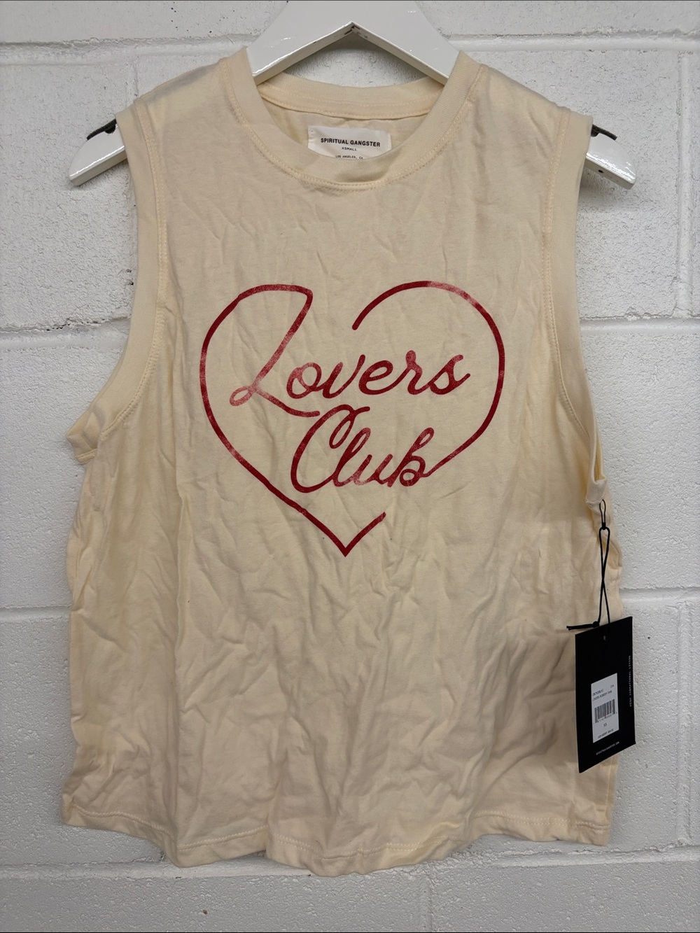 NWT Sz Xs Spiritual Gangster Cream Tank with Red 'Lovers Club' Heart Graphic